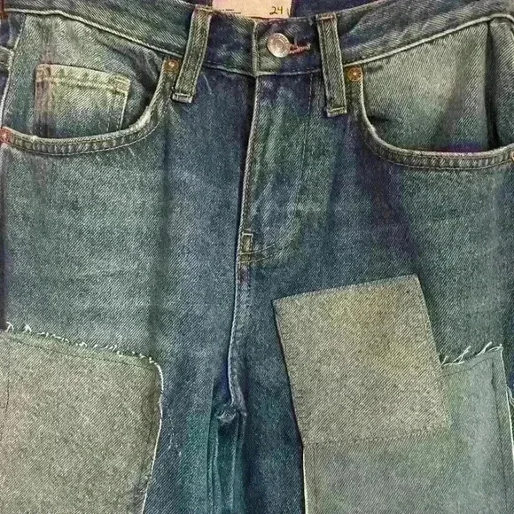 Free People We The Free Bare With Me Patchwork Boho Hippie Novelty Jeans 24 - Picture 15 of 16